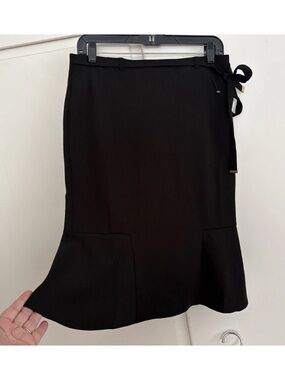 NWT Black Belted Waist Below The Knee Skirt With Flounce Hemline Size Small NYCC